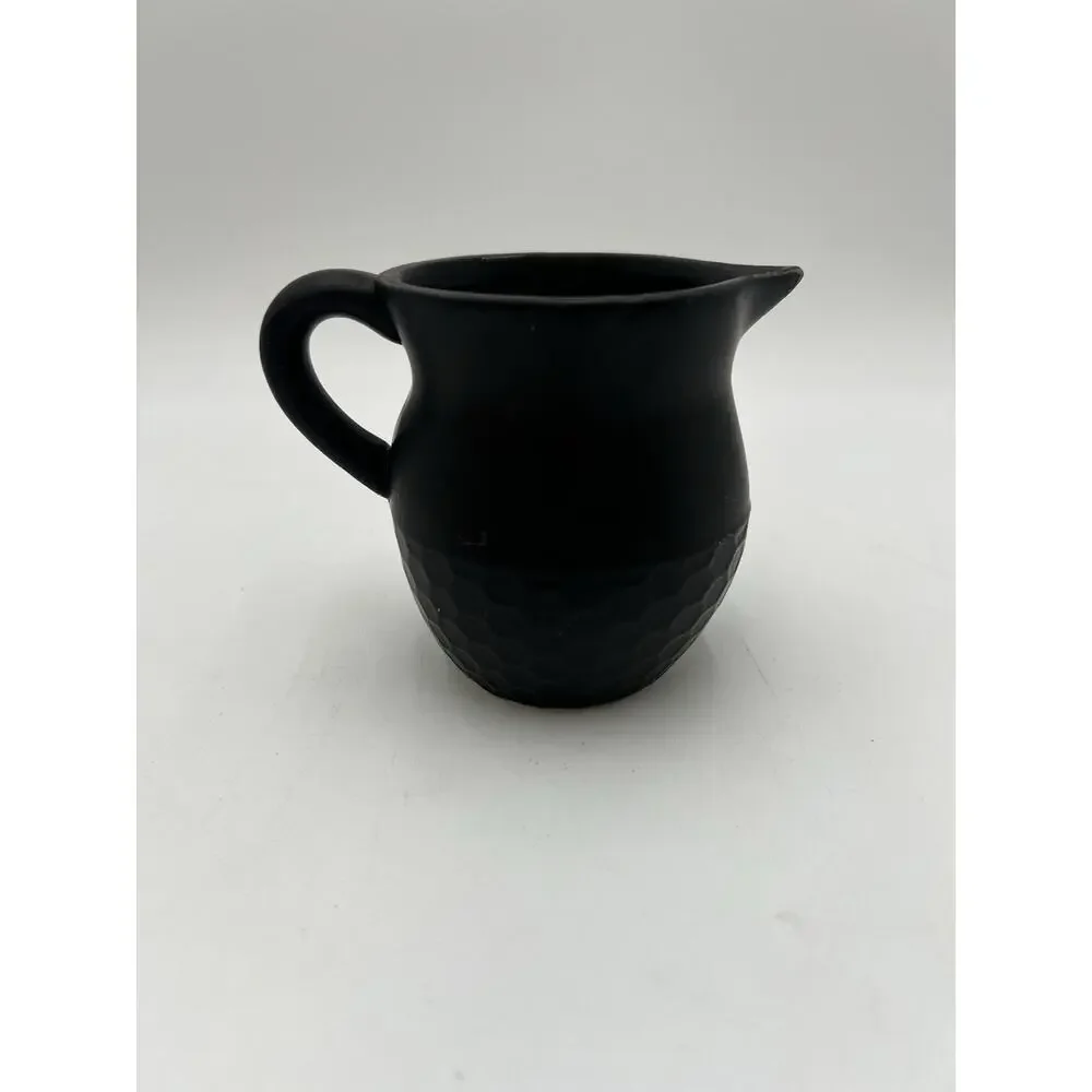 Heartland Hive Black Ceramic Creamer Pitcher Honeycomb Matte Farmhouse 4”